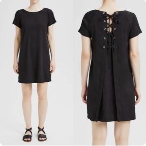 Theory Short Black Linen blend Back Lace Raglan Sheath Dress Size 8